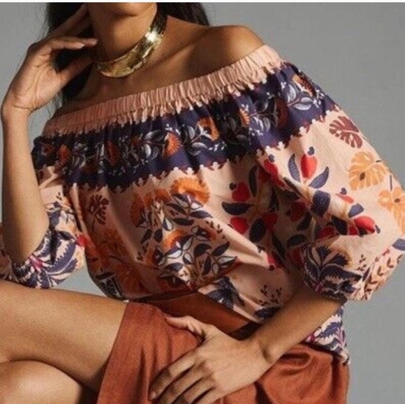 Anthropologie FARM Rio Multicolor Boho Off The Shoulder Size Small - Picture 8 of 8